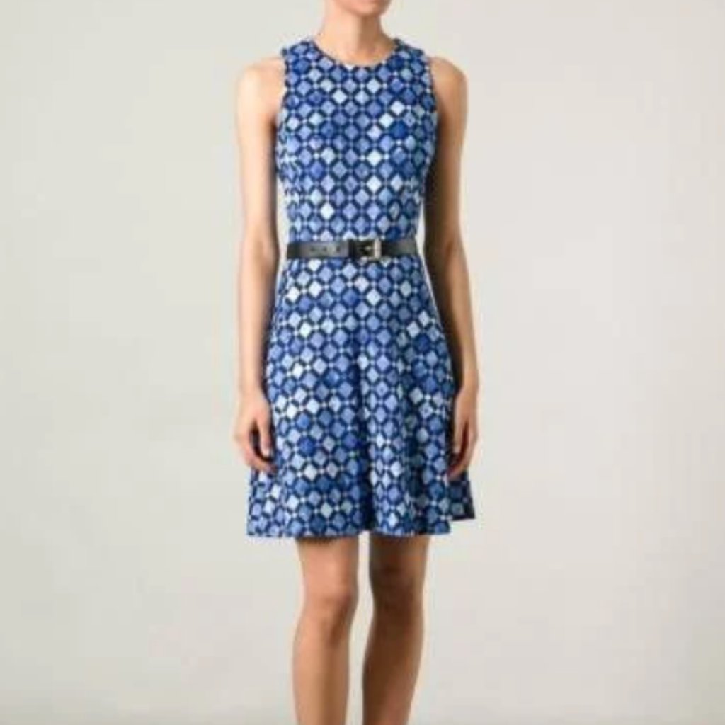 Michael Michael Kors Amalfi Blue Geometric Print Tea Dress (No Belt)